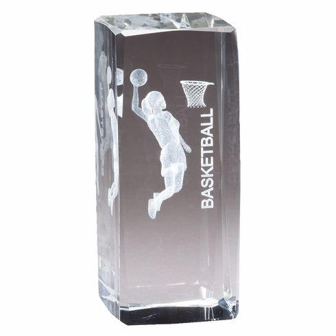 4 1/2" x 2" CRYSTAL AWARD FEMALE BASKETBALL FIGURE LASER ENGRAVED INSIDE CRYSTAL