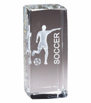 4 1/2" x 2" CRYSTAL AWARD FEMALE SOCCER FIGURE LASER ENGRAVED INSIDE CRYSTAL