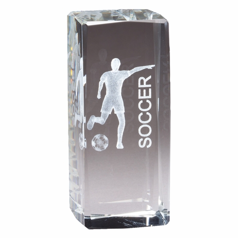4 1/2" x 2" CRYSTAL AWARD FEMALE SOCCER FIGURE LASER ENGRAVED INSIDE CRYSTAL