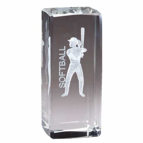 4 1/2" x 2" CRYSTAL AWARD FEMALE SOFTBALL FIGURE LASER ENGRAVED INSIDE CRYSTAL