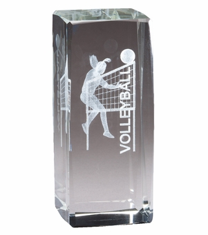 4 1/2" x 2" CRYSTAL AWARD FEMALE VOLLEYBALL FIGURE LASER ENGRAVED INSIDE CRYSTAL