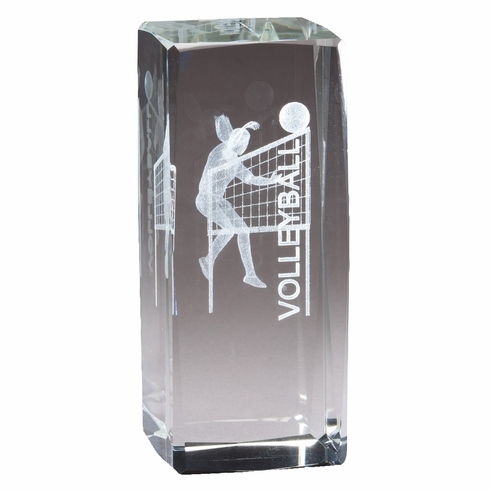 4 1/2" x 2" CRYSTAL AWARD FEMALE VOLLEYBALL FIGURE LASER ENGRAVED INSIDE CRYSTAL