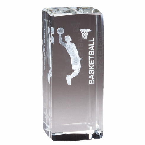 4 1/2" x 2" CRYSTAL AWARD MALE BASKETBALL FIGURE LASER ENGRAVED INSIDE CRYSTAL