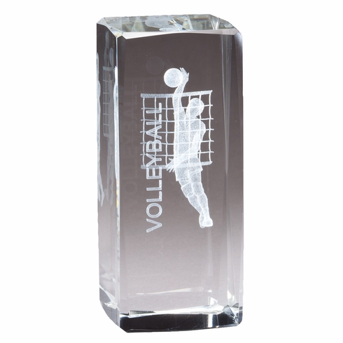 4 1/2" x 2" CRYSTAL AWARD MALE VOLLEYBALL FIGURE LASER ENGRAVED INSIDE CRYSTAL