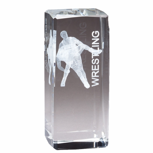 4 1/2" x 2" CRYSTAL AWARD MALE WRESTLER FIGURE LASER ENGRAVED INSIDE CRYSTAL