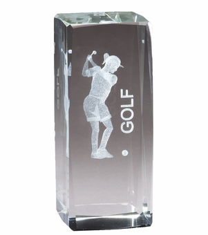 4 1/2" x 2" FEMALE GOLF TROPHY CRYSTAL LASER ENGRAVED IMAGE