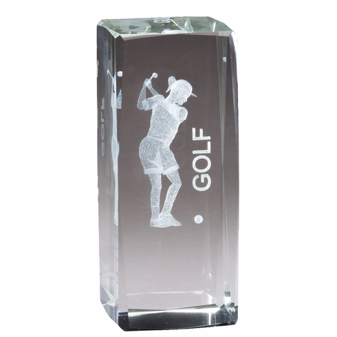 4 1/2" x 2" FEMALE GOLF TROPHY CRYSTAL LASER ENGRAVED IMAGE