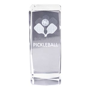 4-1/2 x 2 INCH OPTICAL CRYSTAL BEVELED EDGES PICKLEBALL TOWER AWARD