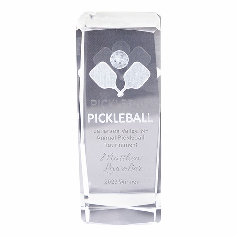 4-1/2 x 2 INCH OPTICAL CRYSTAL BEVELED EDGES PICKLEBALL TOWER AWARD