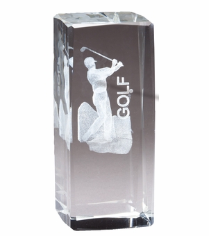 4 1/2" x 2" MALE GOLF TROPHY CRYSTAL LASER ENGRAVED IMAGE