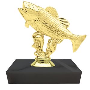 4-1/2 INCH HEIGHT BASS FISH TROPHY ON BLACK MARBLE BASE