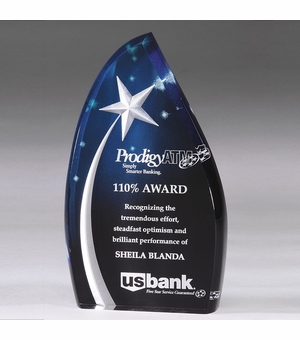 4 1/2" x 7 3/4 x 1 SILVER SHOOTING STAR BLUE ACRYLIC AWARD