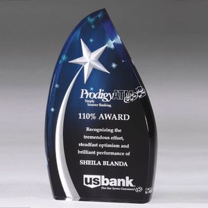 4 1/2" x 7 3/4 x 1 SILVER SHOOTING STAR BLUE ACRYLIC AWARD