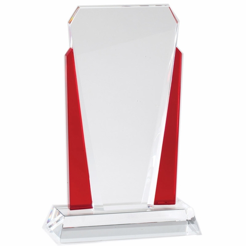 4-1/2 x 7 INCH OPTICAL CRYSTAL SLANTED TOWER WITH RED ACCENTED SIDE
