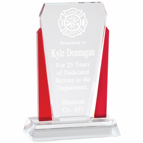 4-1/2 x 7 INCH OPTICAL CRYSTAL SLANTED TOWER WITH RED ACCENTED SIDE
