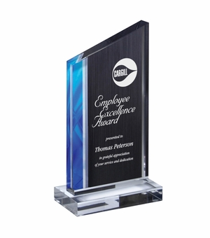 4-1/2" X 8-3/4" ART DECO WEDGE ACRYLIC AWARD WITH BLUE AND BLACK ACCENT