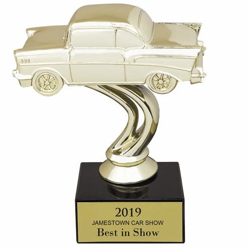 4-1/4 INCH CHEVY GOLD FIGURE ON BLACK MARBLE BASE