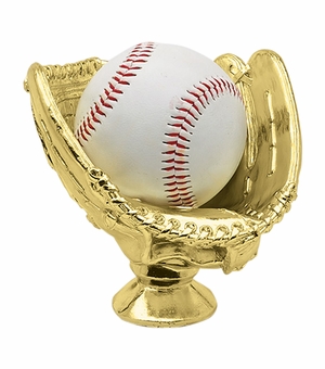 4-1/4 INCH GOLD PLASTIC BASEBALL GLOVE TROPHY FIGURE/HOLDER