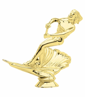 4-1/4 INCH GOLD PLASTIC FEMALE WATER SKIER TROPHY FIGURE