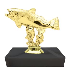 4-1/4 INCH HEIGHT TROUT FISH TROPHY ON BLACK MARBLE BASE