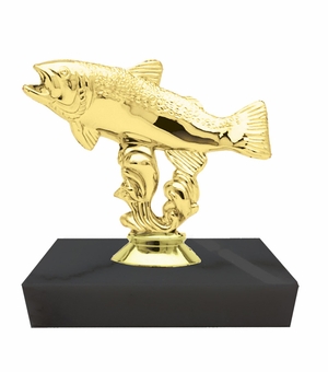 4-1/4 INCH HEIGHT TROUT FISH TROPHY ON BLACK MARBLE BASE