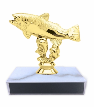 4-1/4 INCH HEIGHT TROUT FISHING TROPHY ON WHITE MARBLE BASE