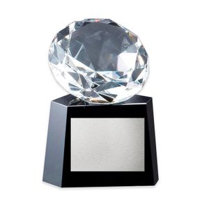4-3/4 X 6 INCH DIAMOND SHAPED CRYSTAL WITH BLACK BASE
