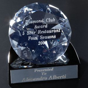 4-1/4 X 4 INCH DIAMOND SHAPED CRYSTAL WITH BLACK BASE