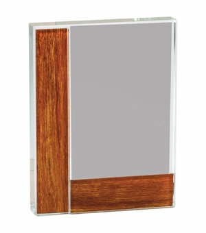 4-1/4 x 5-3/4 RECTANGULAR OPTICAL CRYSTAL AWARD WITH WOOD EDGE