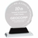 4-1/4 x 6-1/4 INCH ROUND OPTICAL CRYSTAL AWARD ON BLACK PEDESTAL