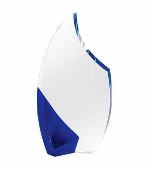 4-3/4 INCH OPTICAL CRYSTAL FLAME SHAPE AWARD WITH BLUE ACCENTS