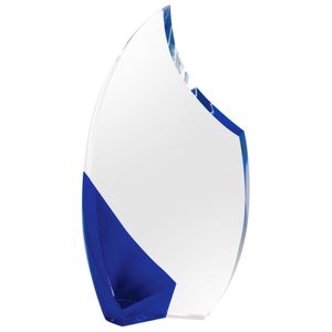 4-3/4 INCH OPTICAL CRYSTAL FLAME SHAPE AWARD WITH BLUE ACCENTS