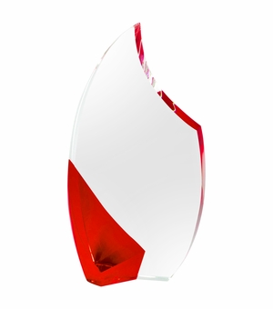 4-3/4 INCH OPTICAL CRYSTAL FLAME SHAPE AWARD WITH RED ACCENTS