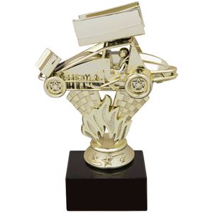 4-3/4 INCH SPRINT CAR GOLD FIGURE ON BLACK MARBLE BASE