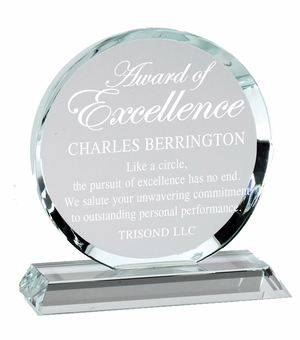 4-3/4 x 5-1/4 INCH ROUND OPTICAL CRYSTAL AWARD