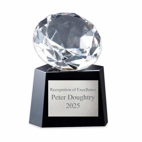 4-3/4 X 6 INCH DIAMOND SHAPED CRYSTAL WITH BLACK BASE