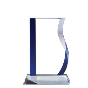 7-1/2 INCH WAVE GLASS AWARD WITH BLUE EDGES