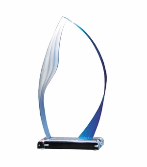 4-3/4"X 9-3/4" CLEAR BLUE FLAME ACRYLIC AWARD WITH REFLECTIVE FINISH AND FROSTED EDGE