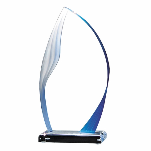 4-3/4"X 9-3/4" CLEAR BLUE FLAME ACRYLIC AWARD WITH REFLECTIVE FINISH AND FROSTED EDGE