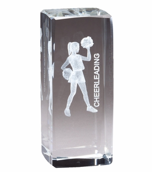 4.5" x 2" CRYSTAL AWARD CHEERLEADER FIGURE LASER ENGRAVED INSIDE CRYSTAL