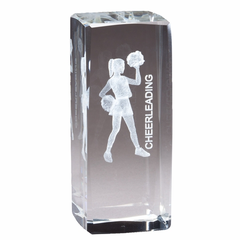 4.5" x 2" CRYSTAL AWARD CHEERLEADER FIGURE LASER ENGRAVED INSIDE CRYSTAL