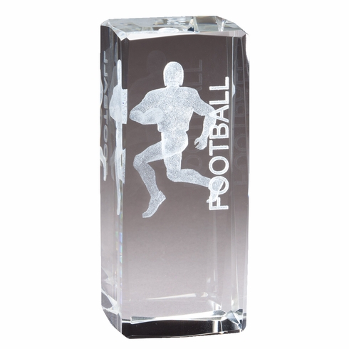 4.5" x 2" CRYSTAL AWARD FOOTBALL PLAYER LASER ENGRAVED INSIDE CRYSTAL