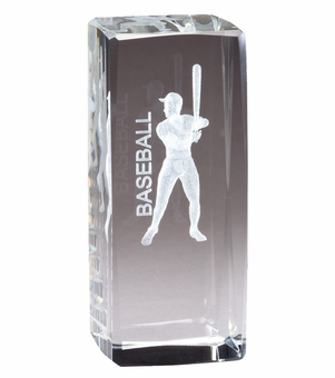 4.5" x 2" CRYSTAL AWARD MALE BASEBALL BATTER FIGURE LASER ENGRAVED INSIDE CRYSTAL