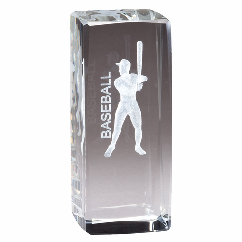 4.5" x 2" CRYSTAL AWARD MALE BASEBALL BATTER FIGURE LASER ENGRAVED INSIDE CRYSTAL