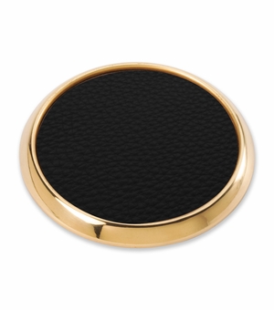 4 INCH GOLD METAL AND BLACK LEATHERETTE COASTER