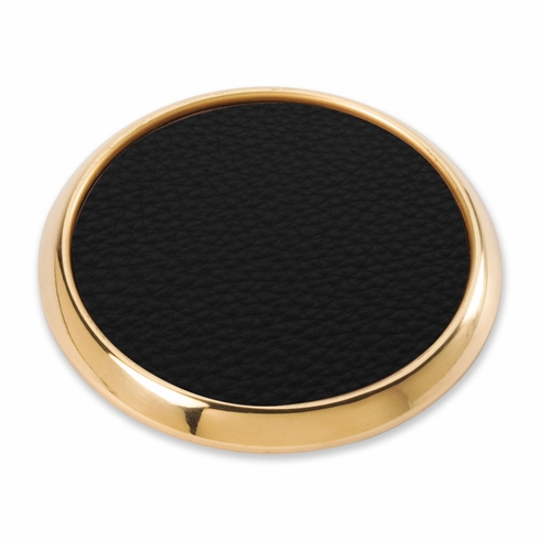 4 INCH GOLD METAL AND BLACK LEATHERETTE COASTER