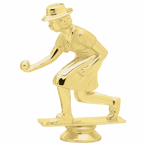 4 INCH GOLD PLASTIC FEMALE LAWN BOWLER TROPHY FIGURE