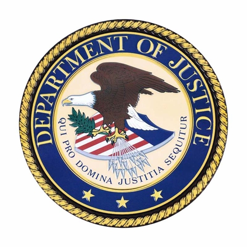 4-Inch in Diameter Embossed Department of Justice Round Metal Medallion Peel-and-Stick Insert