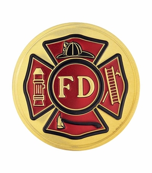 4-Inch in Diameter Embossed Fire Department Round Metal Medallion Peel-and-Stick Insert