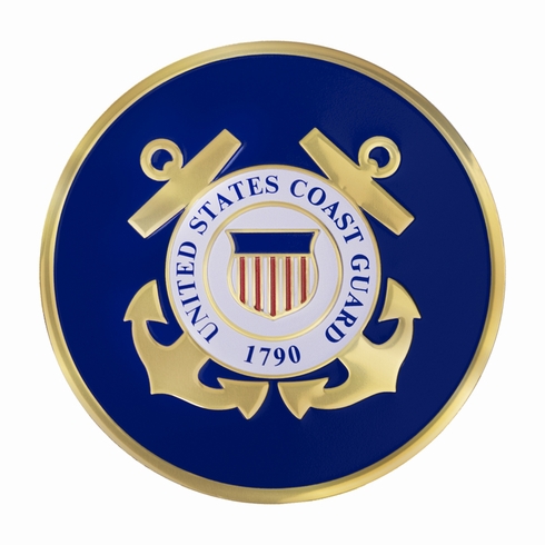 4-Inch in Diameter Embossed United States Coast Guard Round Metal Medallion Peel-and-Stick Insert